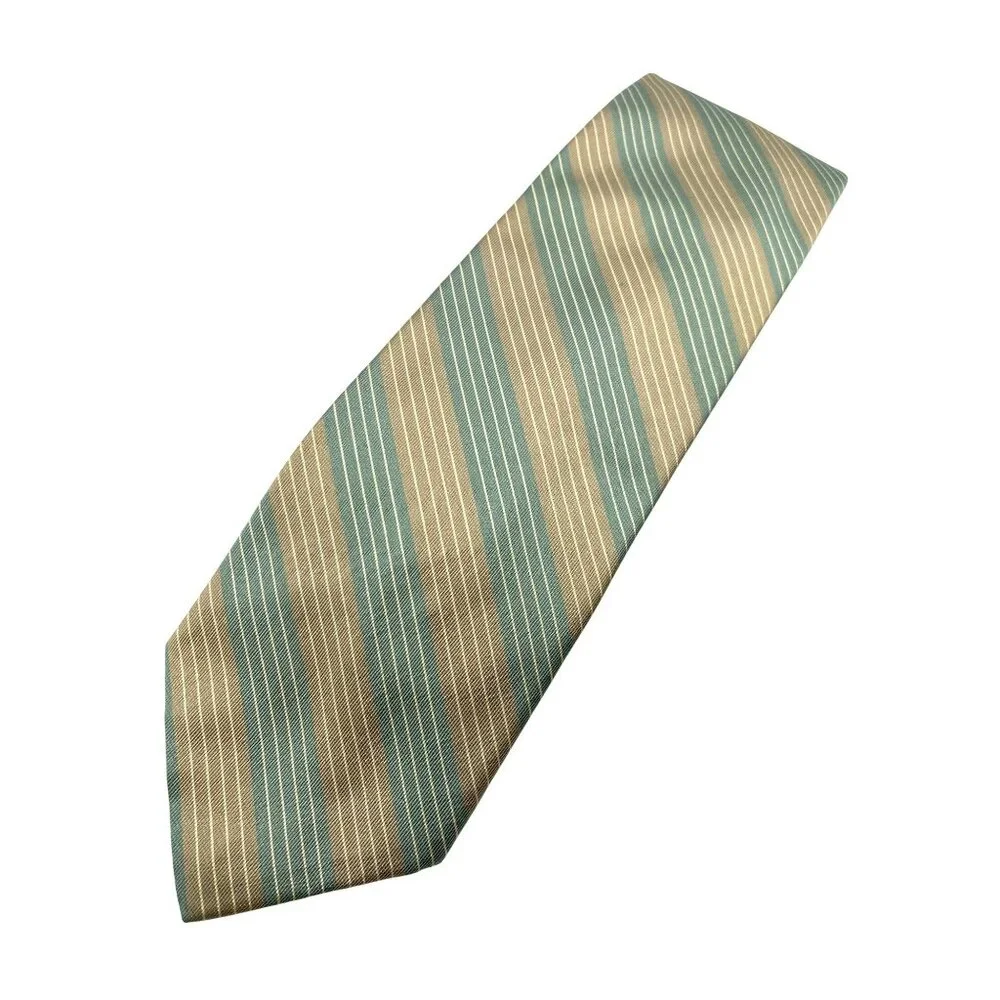 Saddle Club Tan Blue Striped Italy Italian Silk Tie Neck Luxury Vintage Mens - Picture 1 of 6